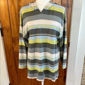 Oilily Vintage 80s Striped Hooded Long Sleeve knit Top Hoodie small Oversized